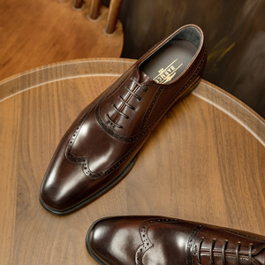 Zapatos Oxford de Vestir para Hombre, de Cuero Genuino, Punta Puntiaguda, con Cordones, Color Marrón Sólido, para Cualquier Temporada, Suela de Goma, Envío Directo - Product Image 3
