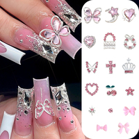 58 Pièces Accessoires pour Ongles en Alliage Rose avec Ruban Argenté, Cœur, Papillon, Étoile, Cerise, Fleur, Breloques pour Nail Art, Accessoires de Manucure DIY