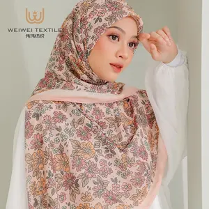 Custom Logo Luxury Printed Premium Cotton Voile Malaysian Kids Foulard Hijab Shawl Ethnic Scarves For Women