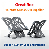 Support d'ordinateur portable creux et ventilé, réglable en hauteur et en angle, 2-en-1 avec support de téléphone détachable pour ordinateur portable de 10 à 17 pouces