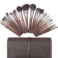 Ensemble de 24 pinceaux de maquillage professionnels en poils naturels de chèvre, de renard et de poney, pour le visage, avec logo personnalisé, étiquette privée, manche en bois