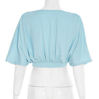 Viviblook Y26TP042 Ropa de Verano para Mujer, Nueva Camiseta Corta con Cuello en V Profundo, Pliegues Cruzados y Mangas Murciélago
