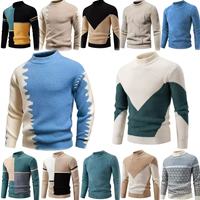 Pull-over décontracté pour homme en maille losanges, col rond, manches longues, chaud pour l'automne