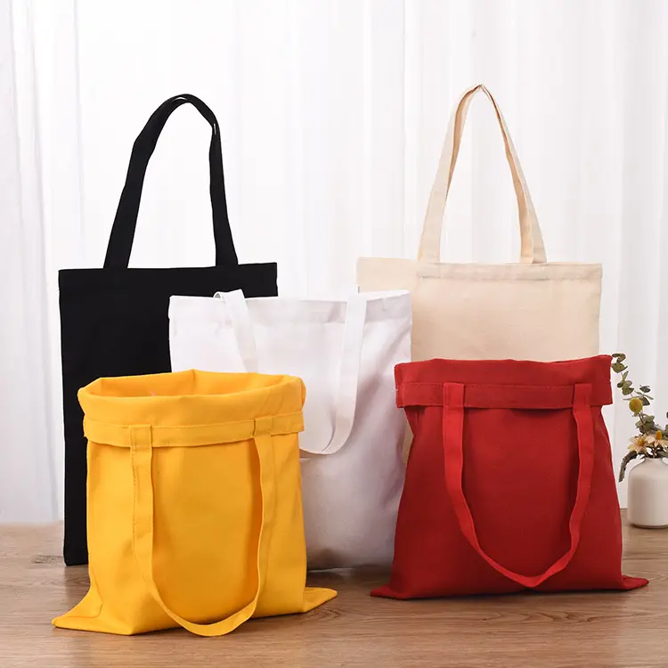 Sacolas de compras em lona personalizadas baratas com impressão personalizada de algodão natural orgânico com design simples