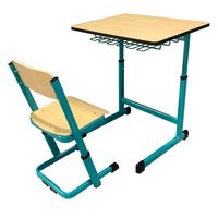 Ensemble de bureau et chaise d'école réglables avec panier de rangement, table d'étude en bois, cadre bleu sarcelle, fournisseur de mobilier de classe pour enfants