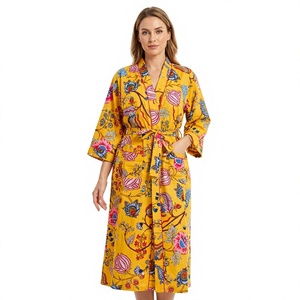 Bata Kimono Maxi de Algodón Puro Premium con Estampado Floral para Mujer, Cierre con Cinturón, Secado Rápido, Ecológica, para Dormir en Verano - Product Image 1