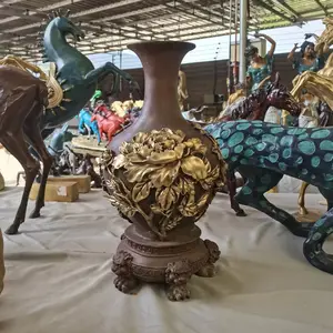 Garden Home Decoration Antique Bronze Vase Carving Sculpture