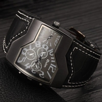 Oulm 1220 Luxe Quartz Unique Surface Design Multiple Fuseau Horaire Bracelet En Cuir Homme Montre-Bracelet Relogio Masculino Montres Hommes