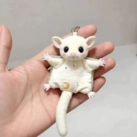 Boneka Gila-gila Putih Lucu, Mainan Boneka Tupai Terbang Mini, Bordir Pola Bulan Bintang, Mata Merah Muda Besar, Dua Gaya Telinga