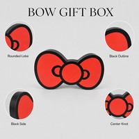 Boîte cadeau de luxe en papier rouge en forme de nœud, design 3D de nœud de dessin animé, avec contour noir, OEM, marque privée, vente en gros