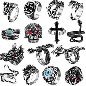 Bijoux en alliage d'anneau d'ouverture de croix de crâne de serpent réglable Vintage pour le costume d'anneau d'empilage d'anniversaire - Product Image 1