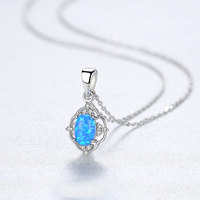 Collier en argent sterling de luxe léger, opale ovale bleue et blanche en forme de fleur, plaqué rhodium, bijou de banquet, cadeau pour femme