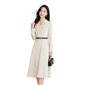 Suit Dress 2024 Autumn Women Elegant Slim Fit Mid Length V Neck Sheath Formal Occasion Solid Color Polyester Dress - Product Image 4