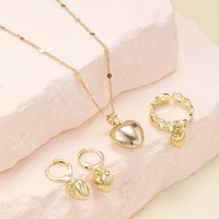 Ensemble de bijoux pour femmes, 4 pièces, plaqué or, style punk simple, collier, bagues, boucles d'oreilles, ensemble de bijoux en forme de cœur