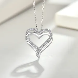925 Sterling Silver Jewelry Necklace Double Heart Pendant Women Heart Jewelry Gift 2023 Classic Pendant Necklaces