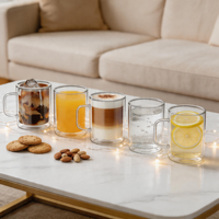 Mugs en verre borosilicate à double paroi de 400 ml (13,5 oz) résistants à la chaleur et au froid, directement de l'usine, tasses à thé en verre à double paroi, mugs à café en verre