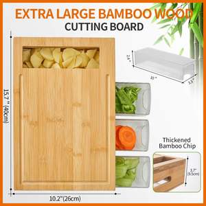 Planche à découper en bambou écologique avec 4 récipients, grande taille, empilable, haute qualité, ustensiles de cuisine, vente en gros - Product Image 3