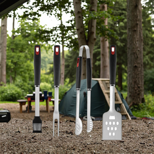 Juego de <span class=keywords><strong>Utensilios</strong></span> para Parrilla de 4 Piezas, Espátula, Tenedor, Pinzas y Cepillo con Bolsa de Transporte, Acero Inoxidable - Product Image 5