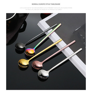Petite cuillère ronde en acier inoxydable 304, cuillère à long manche pour mélanger le café, cuillère à dessert, qualité alimentaire - Product Image 2