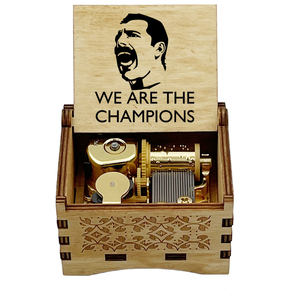 Boîte à musique en bois personnalisée, mécanisme de mouvement automatique, remontage manuel, chanson We Are the Champions, jouet, cadeau d'anniversaire, décoration de la maison - Product Image 1