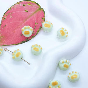 Cute <b>Cat</b> Paw Glazed Ceramic Beads DIY Jewelry Making Accessories, Handmade Clay Charms for Necklace Bracelet <b>Earrings</b> - Product Image 4
