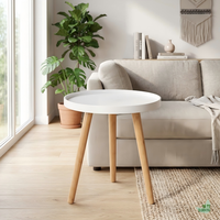 Table d'appoint ronde en bambou avec pieds trépieds, plateau moderne de style simple, bord surélevé anti-déversement, table d'appoint de canapé