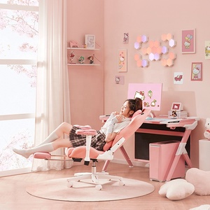 Silla de <span class=keywords><strong>Juego</strong></span> Ergonómica de Alta Calidad de Cuero PU de Primera Marca, Silla de <span class=keywords><strong>Juego</strong></span> Rosa con Reposapiés y Masaje - Product Image 3