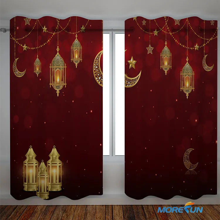 Holiday Atmosphere Decorations Eid Mubarak Curtain Optional Background Pattern Curtain