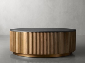 Tavolino da Caffè e Tè Rotondo <span class=keywords><strong>Myhome</strong></span> 2025 in Rovere Massiccio Stile Mid-Century Moderno con Piano in Marmo Design Canna per Arredamento Soggiorno - Product Image 5