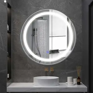 Современные полки светодиодное зеркало полулуна ПВХ умное светодиодное зеркало для ванной комнаты с туалетным столиком