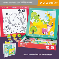 Vielseitige Cartoon-Holzpuzzles für Kinder, Magnetisches Puzzle-Zeichenbrett, Reisespielzeug