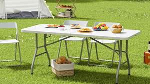 Bán buôn thương mại HDPE 6ft Xách Tay Trắng Nhựa Gấp hình chữ nhật bảng cho bên ngoài trời cắm trại sự kiện cho thuê phục vụ - Product Image 4