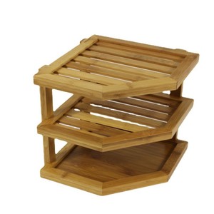 Three Tier Bamboo Corner Shelf 3 Floors Eco Friendly Kitchen Storage Organizer Space Saving <b>Dish</b> <b>Rack</b> - Product Image 1