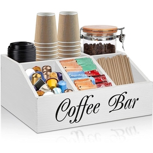 Caja de almacenamiento de café de madera, bolsa de <span class=keywords><strong>té</strong></span>, mesa de comedor de cocina de madera, caja de almacenamiento organizada con letras descubiertas multiusos - Product Image 1