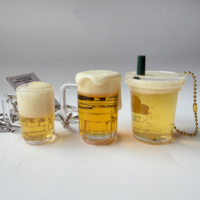 Porte-clés personnalisé en acrylique avec figurine flottante liquide, mini tasse à bière ou à thé au lait, effet sable mouvant, pour décorations de Noël, vente en gros