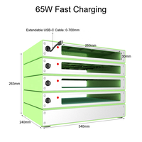 Unité de charge et de stockage pour téléphones portables intelligente à 4 baies avec câble rétractable de 70 cm, entrée universelle 100-240 V, support de chargeur sans fil rapide
