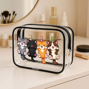 Sac de rangement pour maquillage en PVC transparent avec fermeture éclair, motif de chat mignon, idéal pour les amoureux des chats et les passionnés de maquillage - Product Image 3