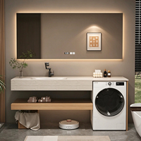 Ensemble personnalisé de meuble de salle de bain et de meuble lave-linge, vasque intégrée en pierre frittée thermoformée, meuble-lavabo de salle de bain