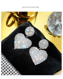 Diseño de lujo de alta calidad para mujeres niñas lindo oro plata corazón declaración pendientes Bling diamantes de imitación pavimentado corazón gota pendientes - Product Image 6