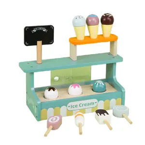 Jouet de crème glacée en bois servir le comptoir de crème glacée ensemble de jouets faire semblant de jouer accessoires alimentaires pour enfants chariot de Popsicle en bois jouet pour enfants