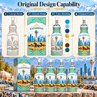 Bouteille d'huile d'olive en céramique souvenir du Kazakhstan, motif kazakh, avec motif emblématique d'Astana, distributeur d'huile avec boîte cadeau, vente en gros