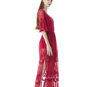 Nouvelle Robe Longue Décontractée d'Été pour Femme, Motif Floral, Dentelle Brodé, OEM, Mini Robe de Plage avec Taille Naturelle Tissée - Product Image 3