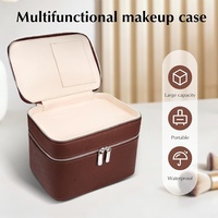 Trousse de Maquillage Coréenne Portable en PU Double Couche avec Poignée Télescopique, Grande Capacité, Fermeture Éclair et Compartiment Amovible