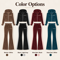 Ensemble deux pièces en velours personnalisé pour femme, pantalon évasé en polyester et élasthanne, tissu pelucheux pour les week-ends décontractés