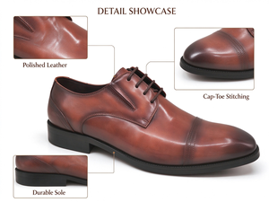 Chaussures Oxford marron à bout rapporté pour hommes en cuir véritable à lacets – Chaussures habillées classiques pour affaires et mariages, antidérapantes - Product Image 2