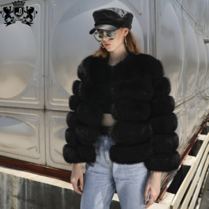 Janefur Giacca <span class=keywords><strong>Corta</strong></span> in Vera <span class=keywords><strong>Pelliccia</strong></span> di Volpe <span class=keywords><strong>Nera</strong></span> Premium per Donna, Alla Moda e Casual, 100% <span class=keywords><strong>Pelliccia</strong></span> - Product Image 1