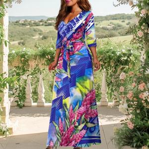 Mujeres gradiente polinesio tatuaje antorcha jengibre diseñador <span class=keywords><strong>media</strong></span> <span class=keywords><strong>manga</strong></span> Maxi vestido lazo cintura bolsillo fábrica últimas faldas - Product Image 3