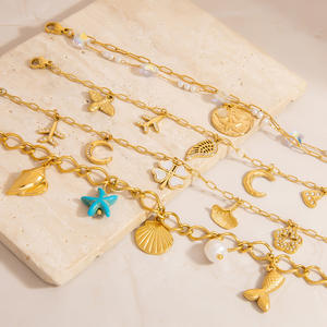 Fashion Charm <b>Bracelet</b> Zinc Alloy Seashell Pendant 18K Gold Plated Unisex Ocean Theme Jewelry - Product Image 1