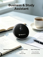 Dispositif de traduction vocal IA portable Wearfit Mini Round, traducteur vocal multilingue en temps réel, enregistreur pour les voyages d'affaires