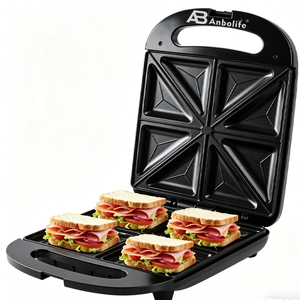 Anbolife Mini <span class=keywords><strong>Gaufrier</strong></span> Électrique 4 Tranches Antiadhésif avec Thermostat Réglable et Bac à Graisse Amovible - Product Image 3